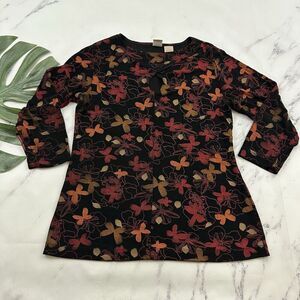 Wear It Womens Vintage Y2k Key Hole Top Size M Black Red Butterfly Floral Slinky